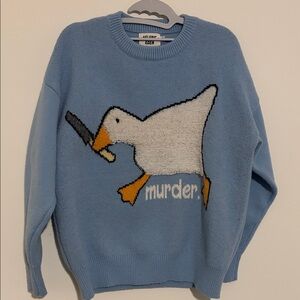 Aelfric Eden Light Blue Sweater with Murder Goose Design